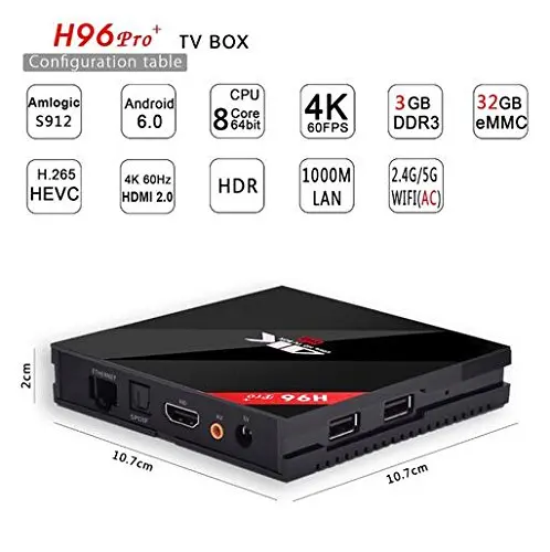 ТВ приставка с восьмиядерным процессором Amlogic S912 Android 7 1 3G/32G H96 Pro + 2 4G/5 8G Wi Fi H.265 BT4.1 4