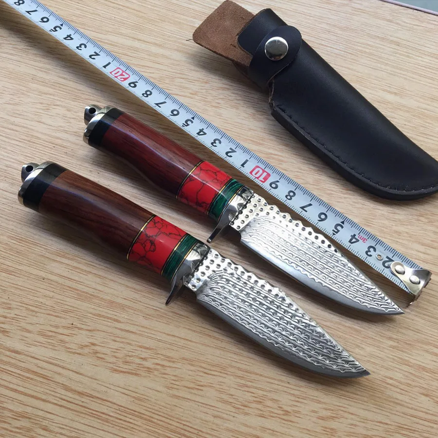 Кованый прямой нож из дамасской стали охотничий высокой твердости для