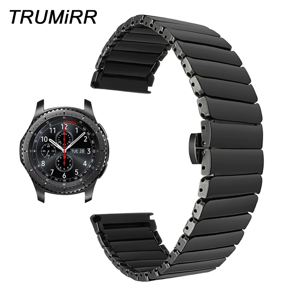 

22mm Full Ceramic Watchband +Tool for Samsung Gear S3 Classic Frontier R760 / R770 Watch Band Steel Butterfly Buckle Wrist Strap
