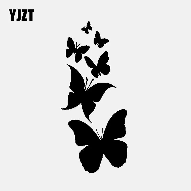 

YJZT 6 см * 13,7 см Виниловая наклейка в виде бабочки, гибискуса, цветов, автомобильная наклейка, черный/серебристый цвет