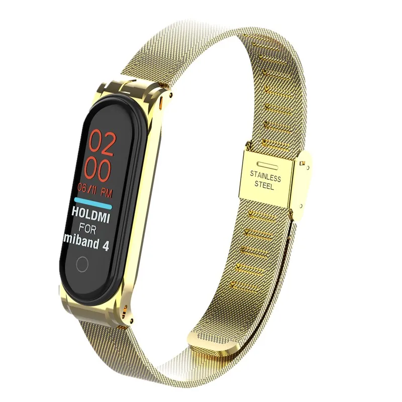 gold Металлический Ремешок Браслет mi Band 4 3 ремешок на запястье 4 3 NFC ремни из нержавеющей стали mi Band 4 3 ремешок на запястье для Xiao mi Band - Цвет: gold