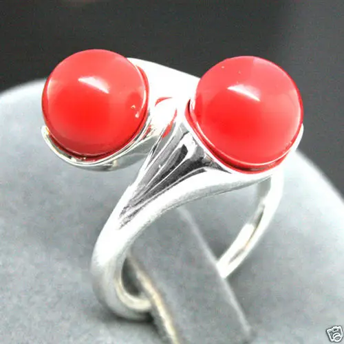 Оптовая продажа кольцо из серебра 6 мм с красным кораллом регулируемый размер