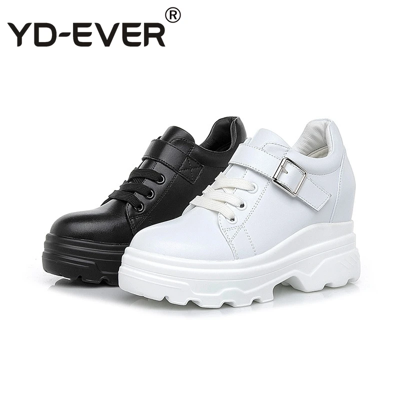 YD EVER женская повседневная обувь на платформе 9 см кожаная танкетке шнуровке с