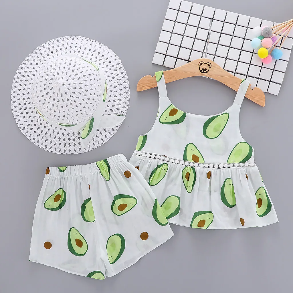 Одежда для девочек Топ с принтом авокадо на бретельках и рюшами Повседневные
