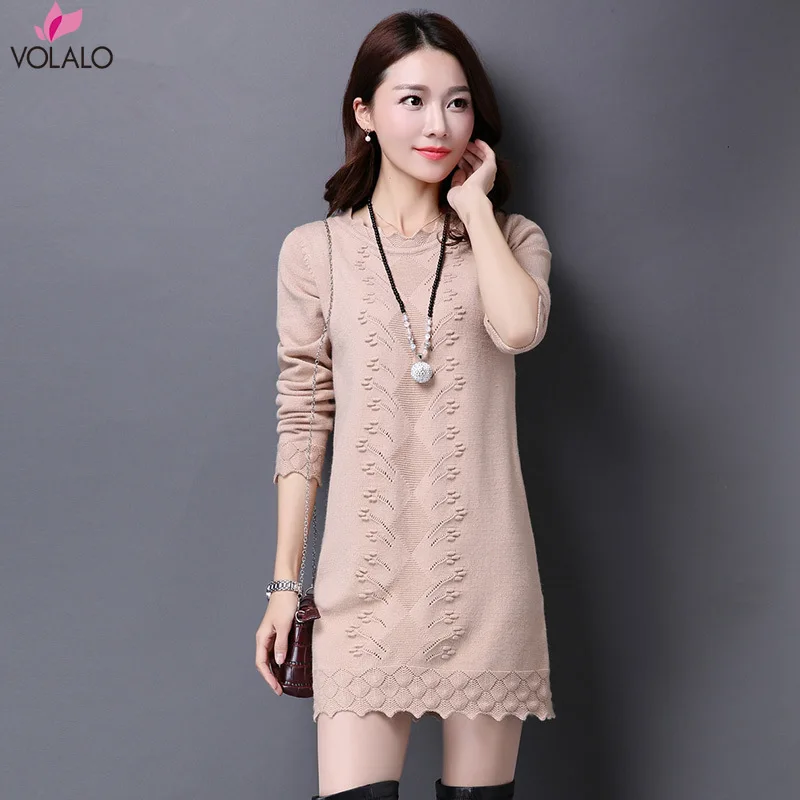 Женские свитера платья пуловеры новинка 2019 зимний теплый длинный вязаный свитер