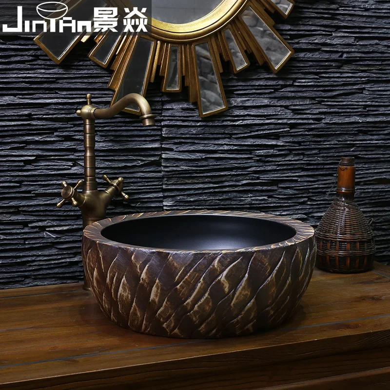 Керамическая раковина Jing Yan для ванной комнаты маленькая винтажная круглая дома