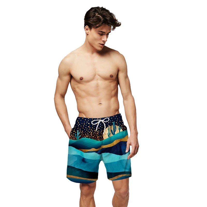 Summer Man's Beach Shorts Sport Pants Desert Moon 3D Print Trunks Men Loose Vacation Surfing Male Gym Surf Board Swimwear | Спорт и