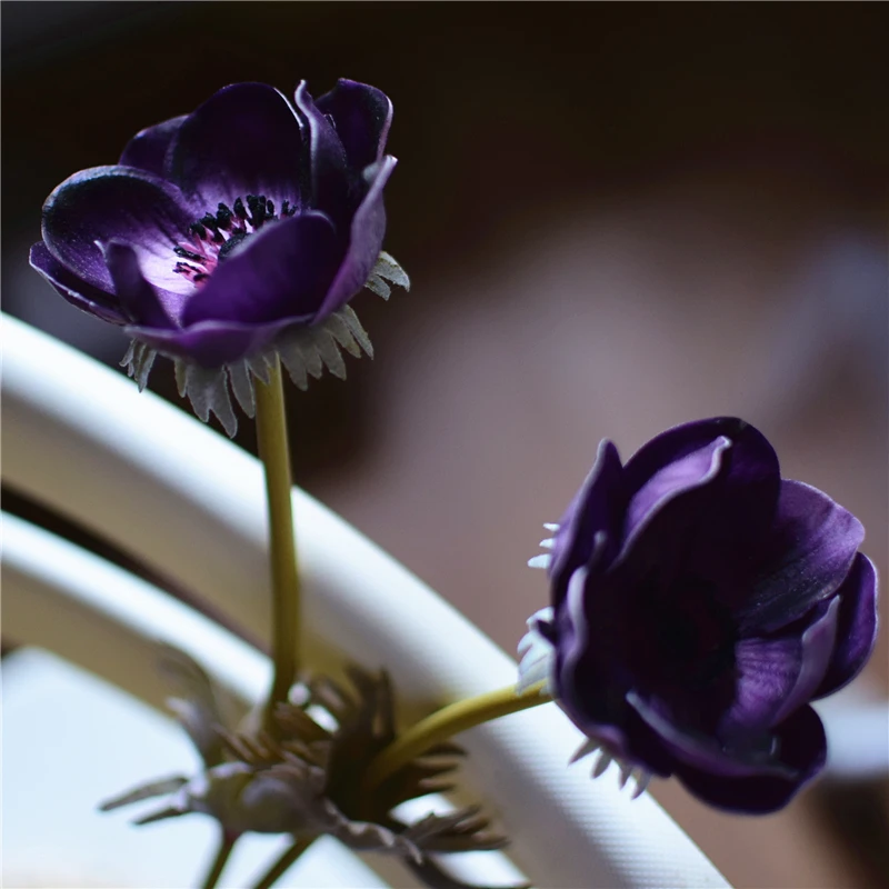 DK фиолетовые Anemones настоящие сенсорные цветы искусственные для свадебных букетов