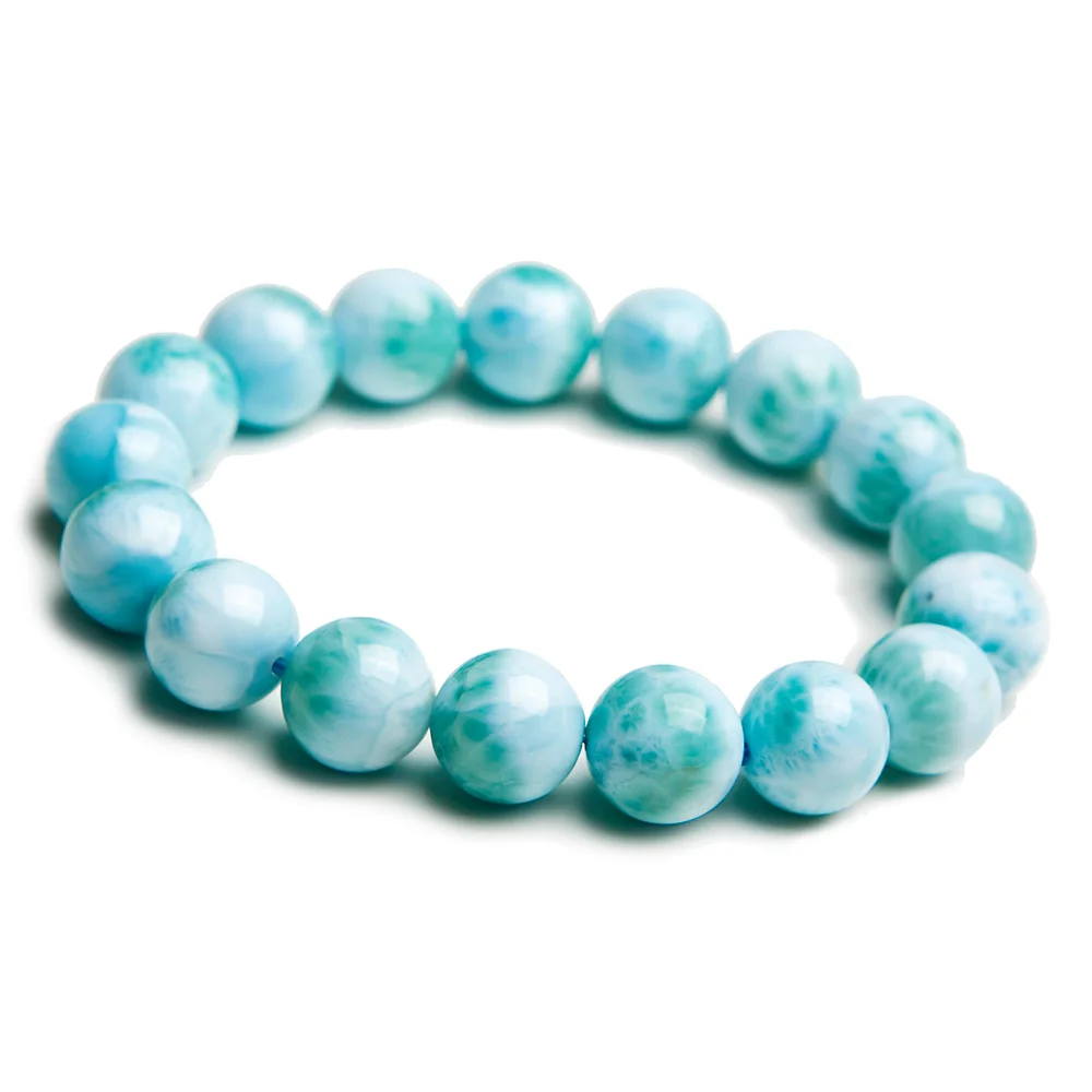 

Natural Larimar Blue Round Beads Bracelet Dominica 12mm Gemstone Healing Stretch Water Pattern Genuine AAAAAA