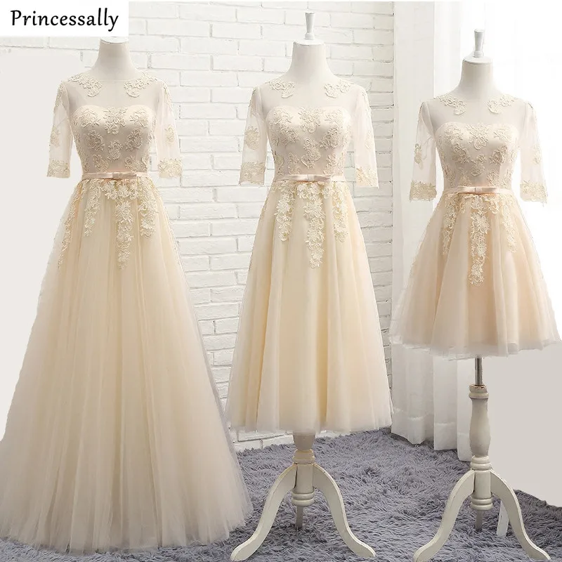 Женское вечернее платье цвета шампань длинное кружевное с вышивкой и