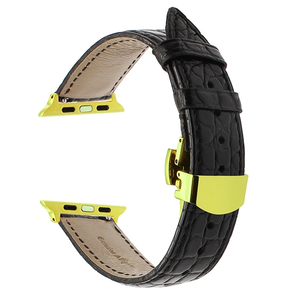 Ремешок из натуральной кожи аллигатора для iWatch Apple Watch 5 4 3 2 38 мм 40 мм 42 мм 44 мм ремешок с застежкой-бабочкой браслет Croco - Цвет ремешка: Black GD
