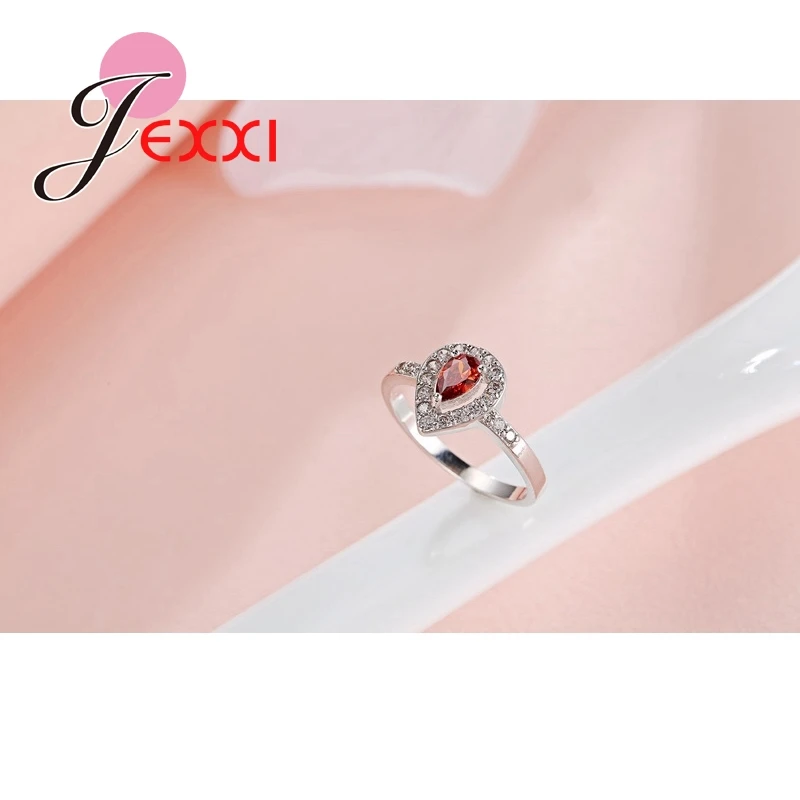 Hot Sale Wedding Rings For Women Heart Shape Red CZ Crystal 925 Sterling Silver Engagment Finger Ring Femme | Украшения и