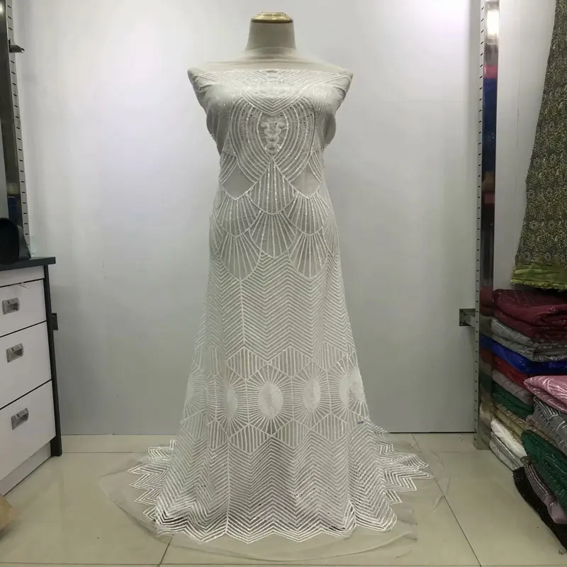 HFX Aso Ebi Стиль французский ткань высокое качество сетка кружева Серебро блесток