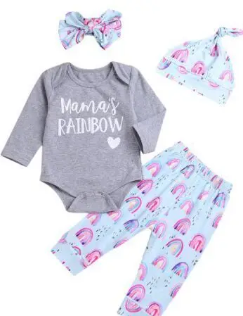 4pcs Newborn Baby Kid Girls Clothing Tops Romper Pants Hat Headbands Cotton Warm Outfits Set Clothes Boys 0-18M | Детская одежда и