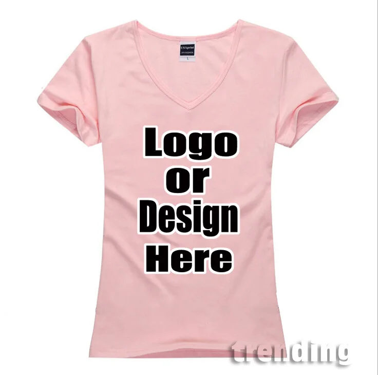 Женская хлопковая Футболка с v образным вырезом и индивидуальным логотипом