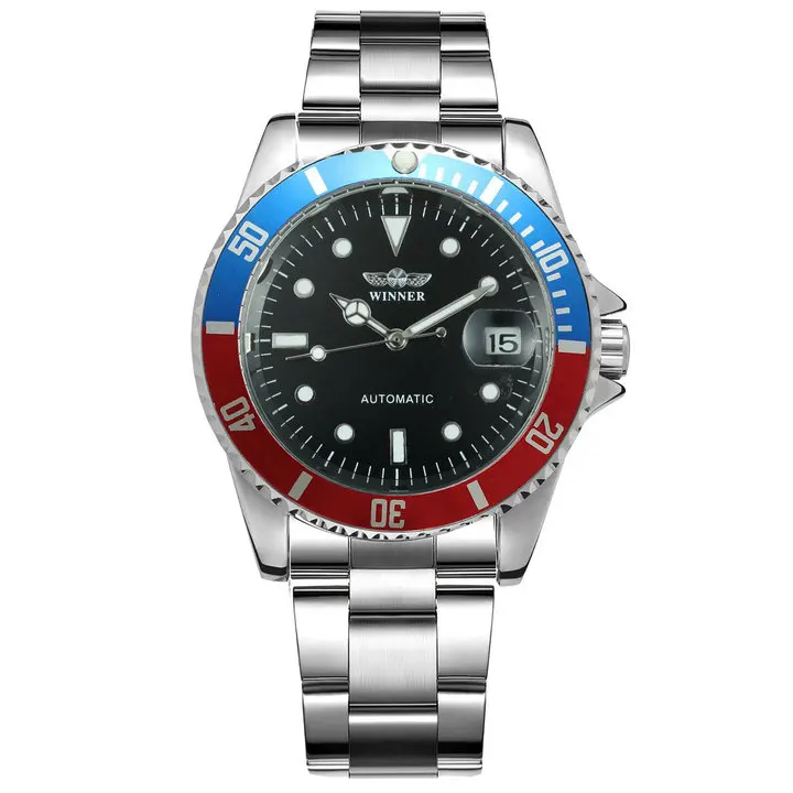 BLUE RED BLACK WINNER официальный классический автоматические часы для мужчин бизнес механические часы лучший бренд класса люкс стальной ремешок Календарь наручные часы Горячая - Цвет: BLUE RED BLACK