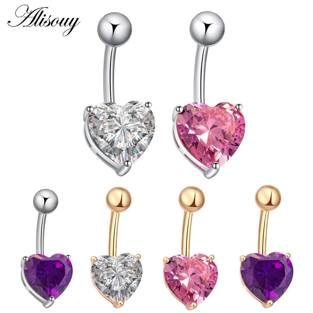 

Fashion Love Heart belly button rings Bar Gold / Silver Plated Surgical Piercing Sexy Body Jewelry for women CZ navel piercing