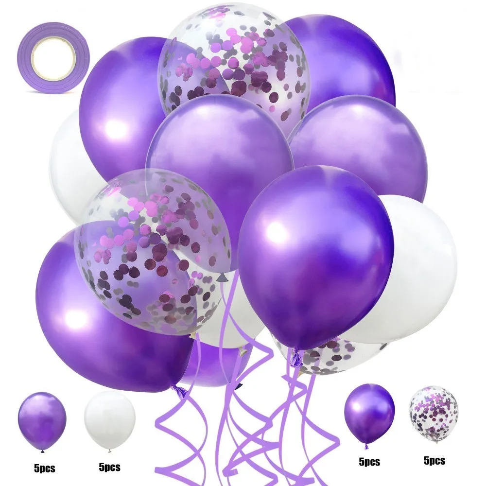 21pcs purple ribbon 21 шт. шары из латекса цвета металлик с лентой конфетти мяч Свадебная вечеринка декоративные гелиевые шарики фестиваль балон вечерние принадлежности - Цвет: 21pcs purple ribbon