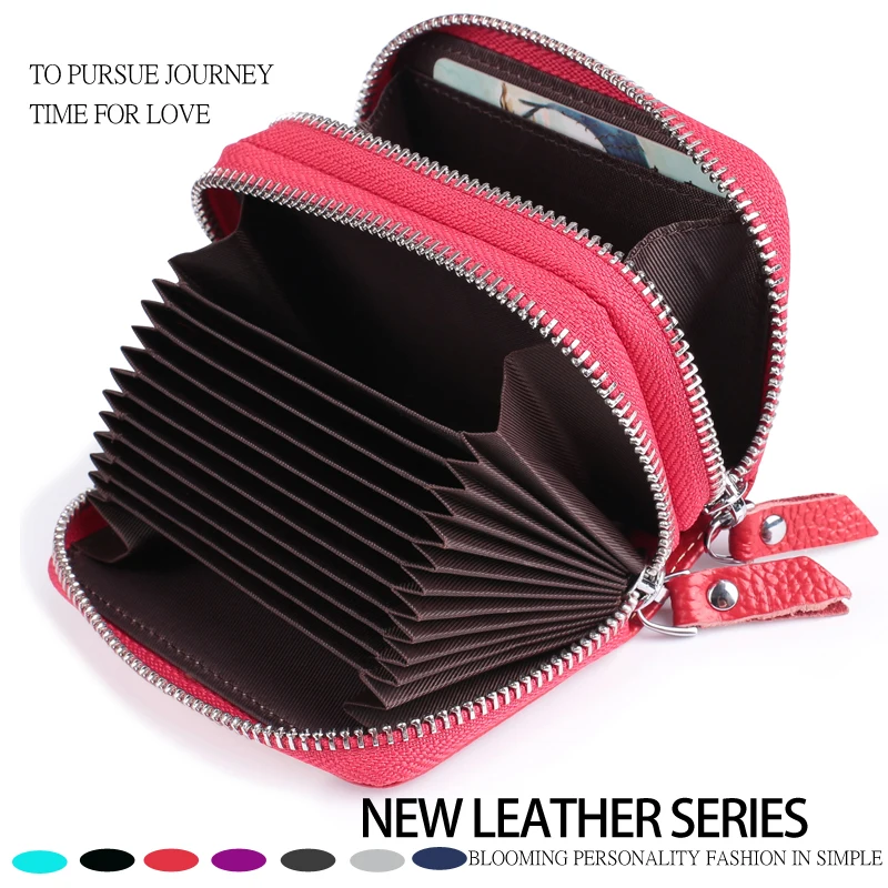 Женский кошелек из натуральной кожи с двойной молнией|credit card case|brand holdercard holder |