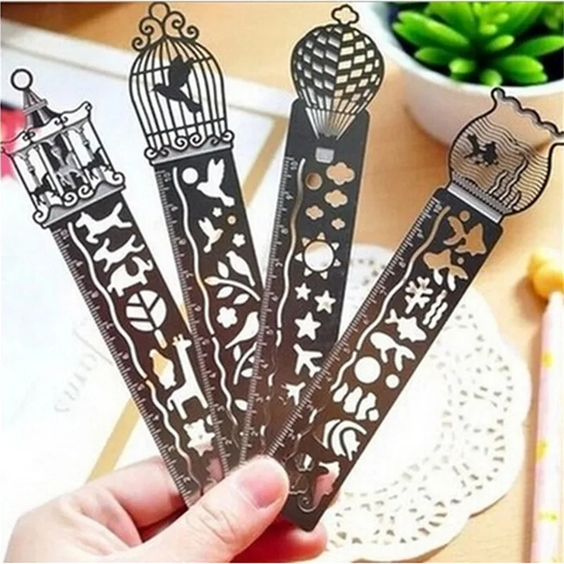 

15cm Cartoon bird fish metal bookmark with ruler for books stationery