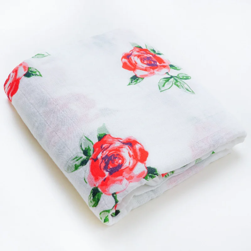 Red rose Бамбуковое детское одеяло хлопок Мягкий новорожденных мультфильм животных пеленка с принтом Обёрточная бумага Bebe Multiuse детская ванночка Полотенца марлевый подгузник детская кровать - Цвет: Red rose