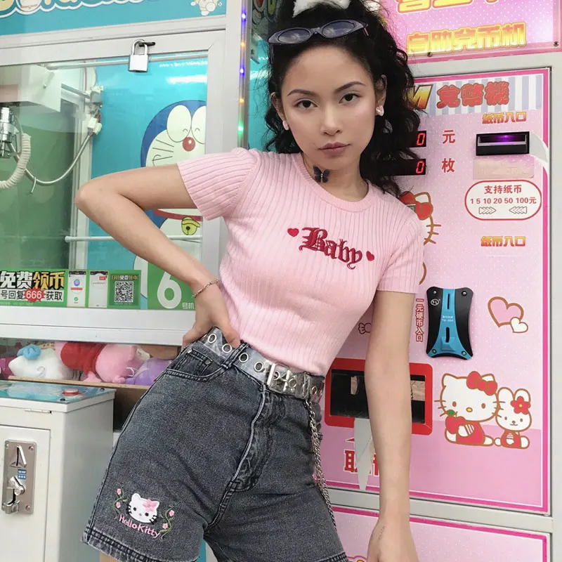 Новинка 2018 милая футболка стильная с вышивкой в виде сердца розовом цвете Harajuku kpop