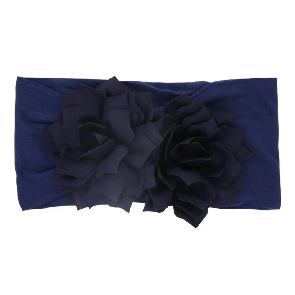 Style A-Navy Милая детская Цветочная широкая нейлоновая повязка на голову бант из нейлона головные обертывания мягкие эластичные ленты для волос Детские аксессуары для волос в виде тюрбана - Цвет: Style A-Navy