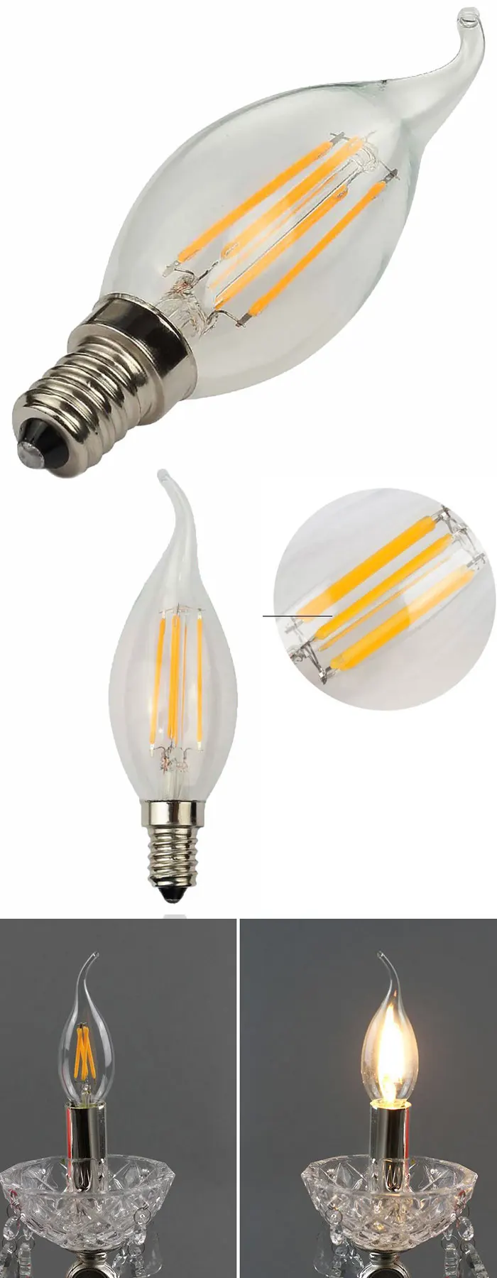 Светодиодная свеча C35 4 Вт E14 Edison Vintage Candelabra лампа накаливания 220 В для люстры