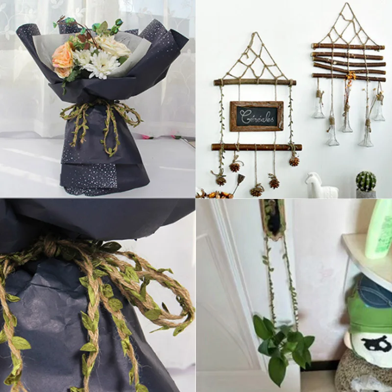 Домашний тканый Канат с зелеными листьями DIY Висячие бирки шнуры пеньковая подарочная упаковка Свадебная вечеринка тканые декоративные