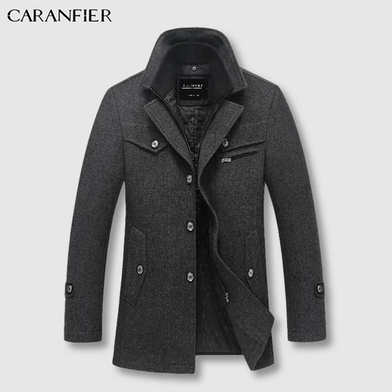 Темно-серый CARANFIER мужская куртка повседневная плюс бархатная брендовая мужская шерстяная куртка с отложным воротником модная Высококачественная новая осенняя одежда для среднего возраста - Цвет: Темно-серый