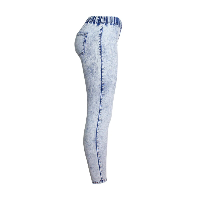 Women Skinny Vintage Blue Tights Mid Waist Pencil Pants snowflake Wash Streetwear Slim Elastic Full-length Jeans Plus Size |