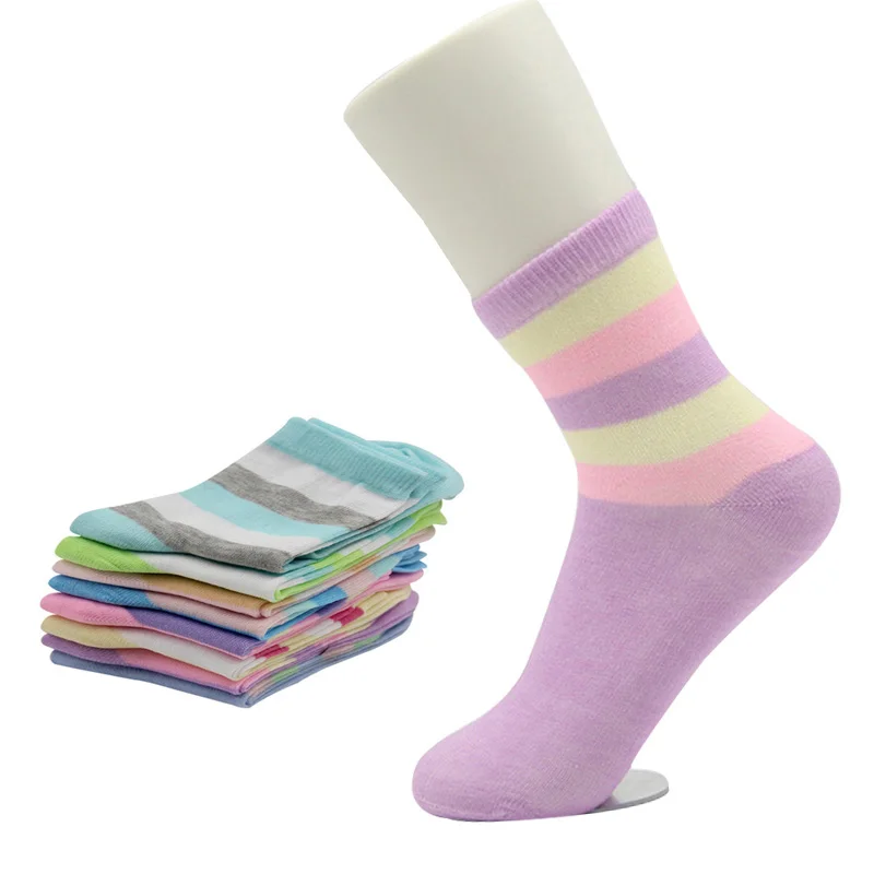 

5 Pairs Candy Color Striped Women Short Socks Breathable Absorb Sweat High Quality Cotton Lady Socks Simple Cute Girl Sock Meias