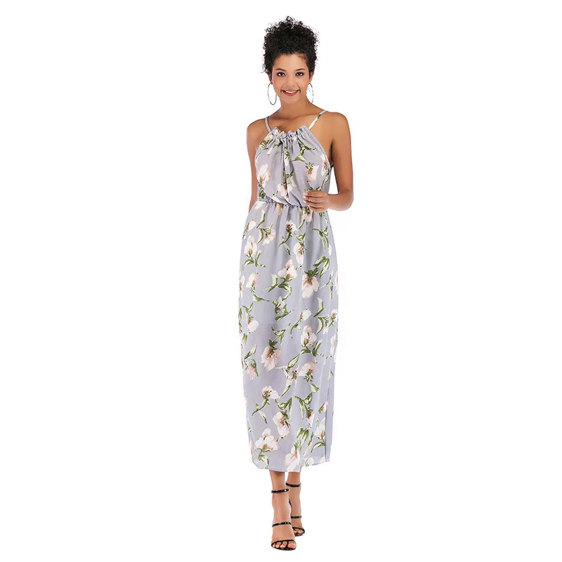 

Women Chiffon shirt Dress Summer Sleeveless Halter Floral Printed A Line Vintage Strapless Summer shirt Dress Beach