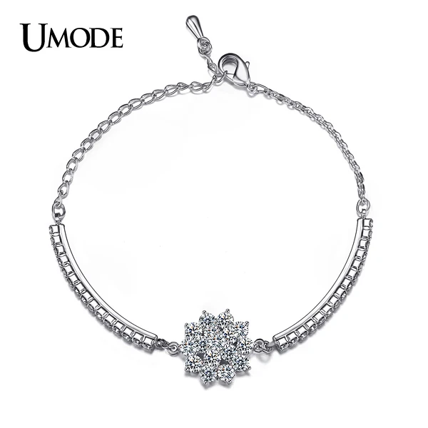 Umode цепь стразами чашки и 16 шт. сверкающие кубического циркония цветок браслет