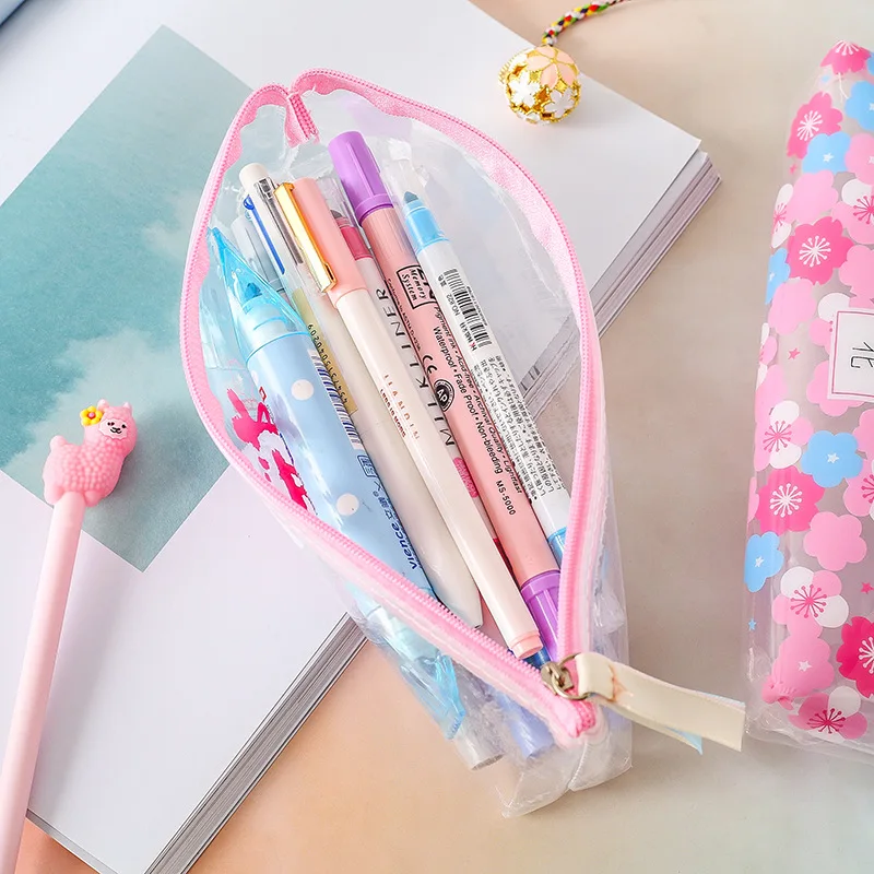 Свежий Вишневый Сакура пенал милый прозрачный ПВХ ручка мешок канцелярские