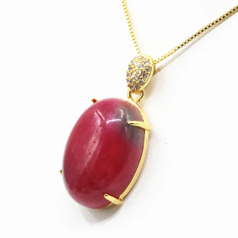 Красный камень кулон для Для женщин Нержавеющая сталь Цепи 18x30 мм природных