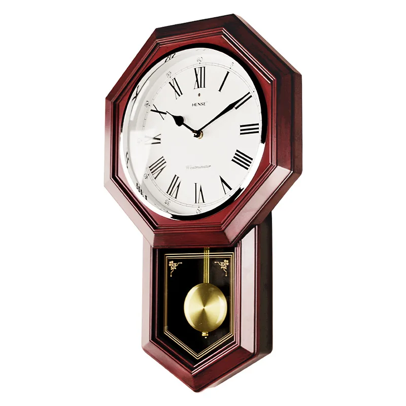 C10-2-RED WOOD Восьмиугольник ретро роскошные европейские музыкальные часы украшения кварцевые бесшумные часы Маятник для гостиной часы светильник управление - Цвет: C10-2-RED WOOD