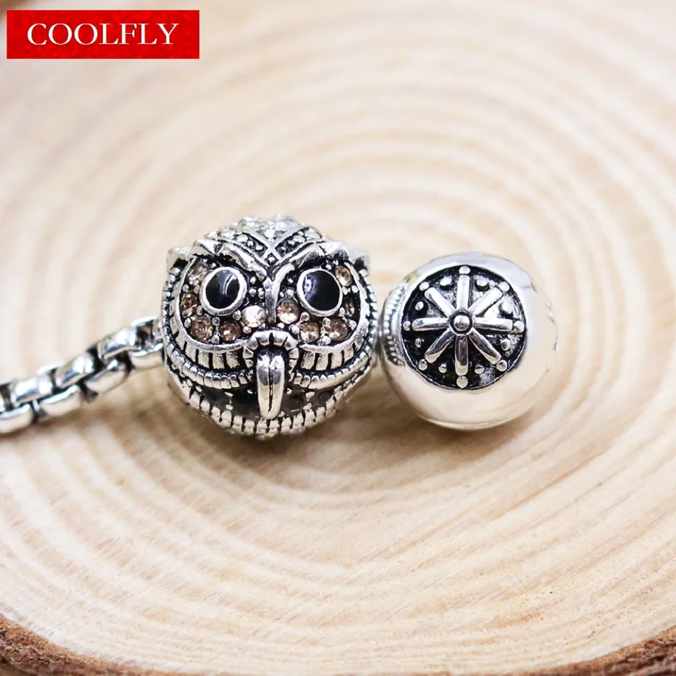 Big Owl Pendant Link Chain Necklaces Small Bead Trendy Style 925 Sterling Silver Glam Jewelry For Women Vintage Gift Bijoux | Украшения и