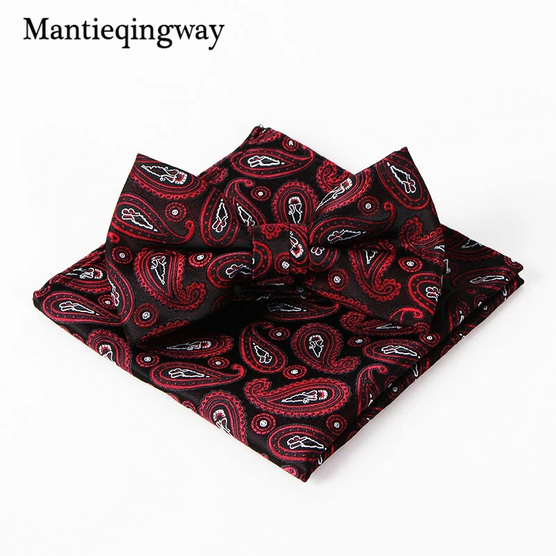 Mantieqingway галстук бабочка и платок Набор Пейсли цветок карманные площади полиэстер