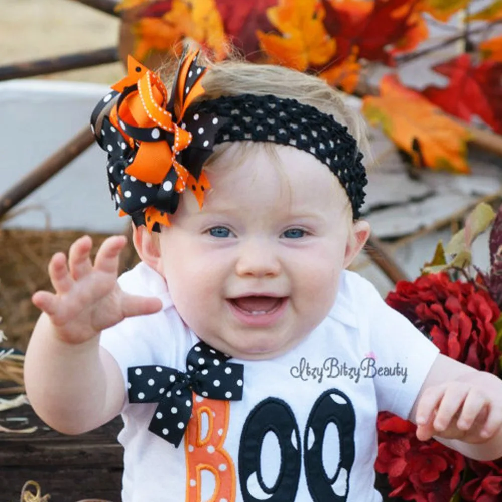 20 шт./партия повязка на голову в горошек Хэллоуин с бантом для волос ручная работа