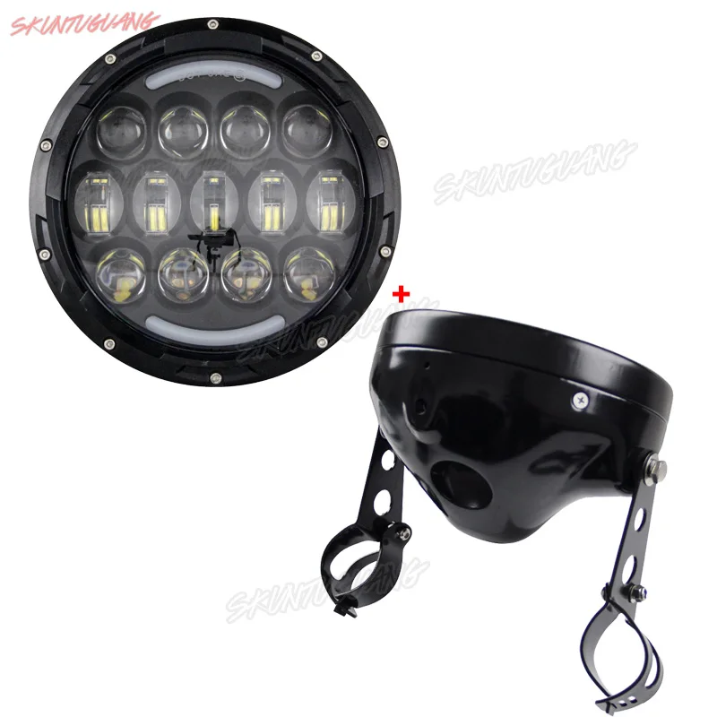 

7 inch LED Headlight 105W DRL Motorcycle Headlamp with 7 Inch Housing Bucket Holder Mounting for FXWG FXDWG Motorcycle