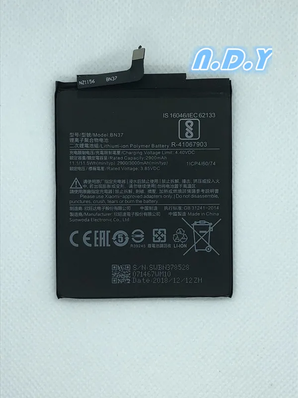 Аккумулятор для Xiaomi BN37 2900/3000mAh для Xiaomi Redmi 6/6A, аккумулятор, аккумулятор Smart
