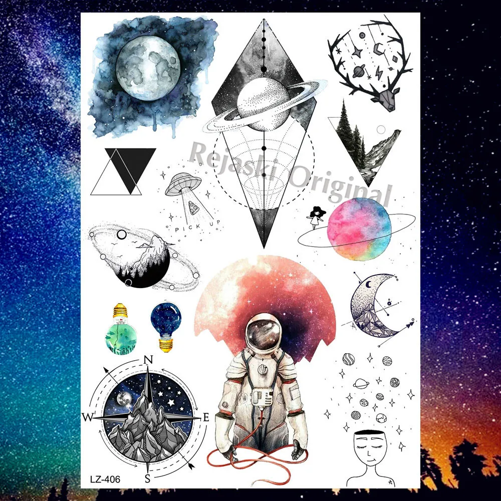 Временные татуировки REJASKI для мужчин и женщин геометрические планеты астронавт