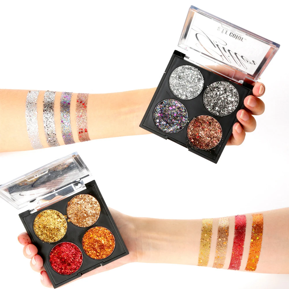 Палитра теней для век 4 вида цветов водостойкая палитра с блестящими элементами