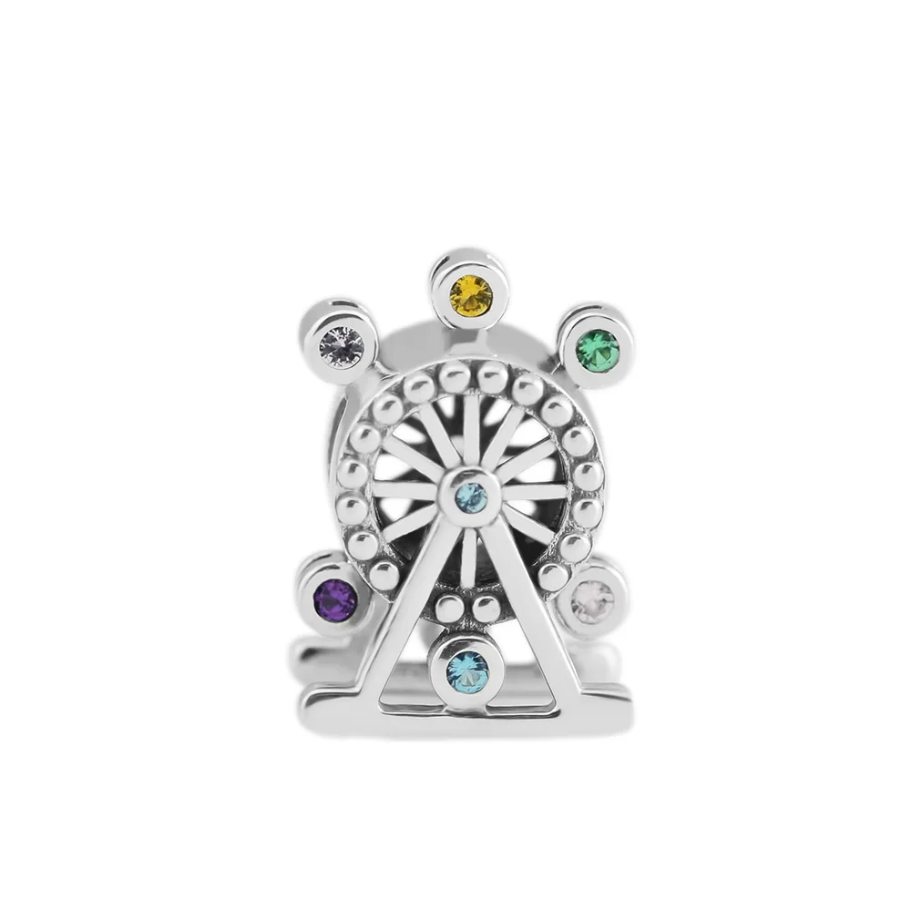 

CKK Silver 925 Jewelry Fits Pandora Bracelets Ferris Wheel Charm, Multi-Colored Crystal Original Sterling Silver Beads