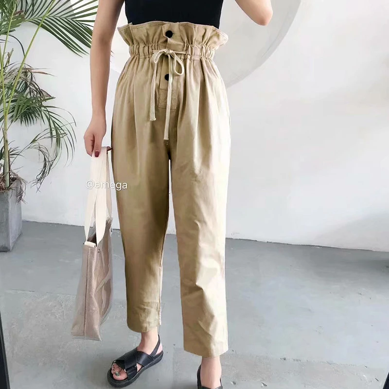 Женские брюки карго с высокой талией летние свободные уличные в японском стиле