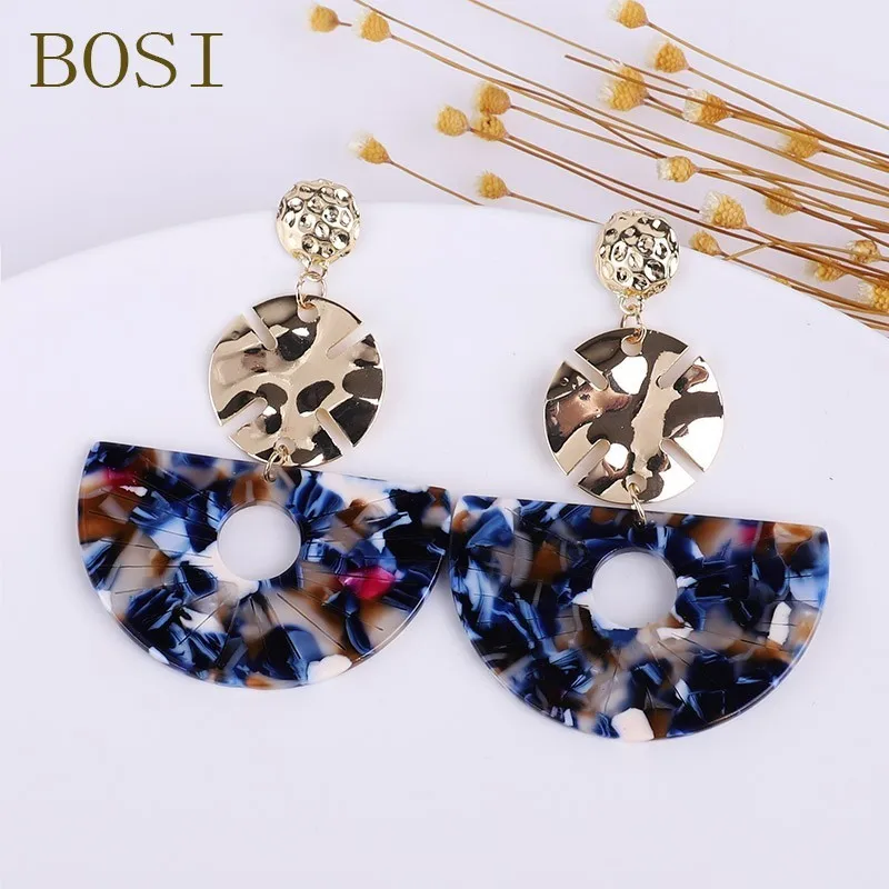 2 Boho акриловые полукруглые Висячие серьги для женщин Смола Мода уксусная кислота ювелирные изделия геометрические металлические серьги - Окраска металла: 2