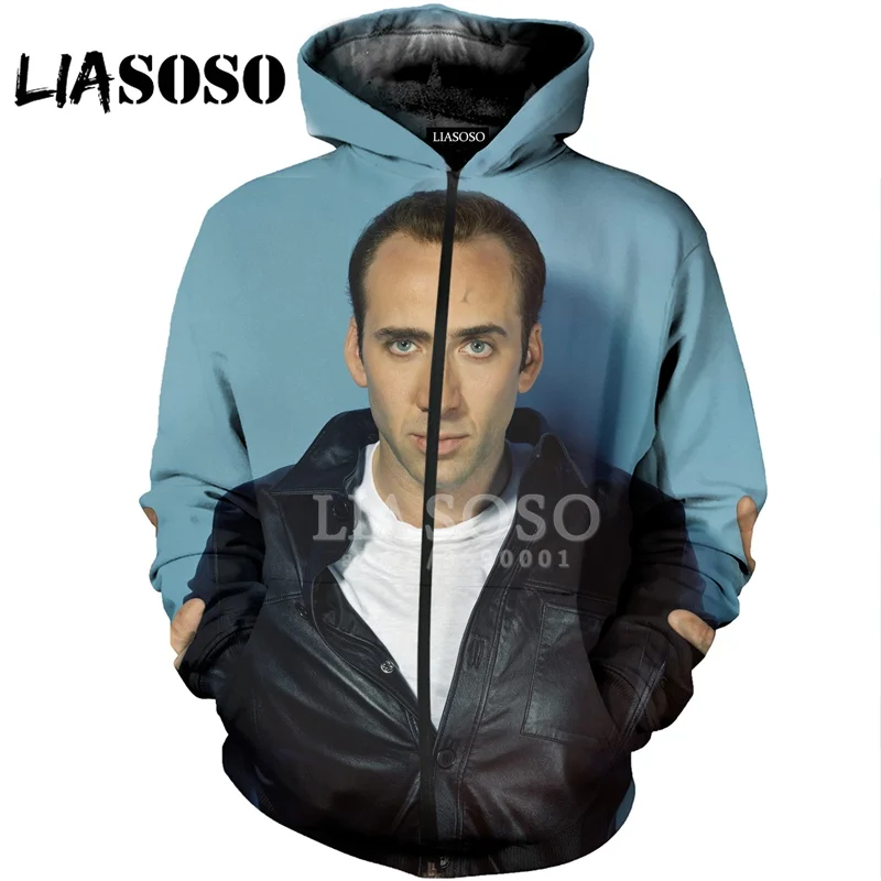 LIASOSO, 3D принт, для женщин и мужчин, пуловер с капюшоном, Николя, клетка, лицо, толстовки, кофты на молнии, куртка, хип-хоп, повседневные топы, X1392