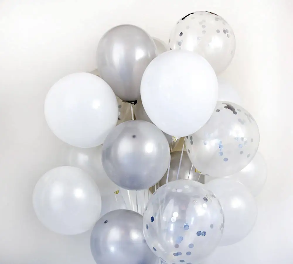 12 &quot20pcs белый и серебряный латексный воздушный шар&quot Конфетти &quotнабор букет