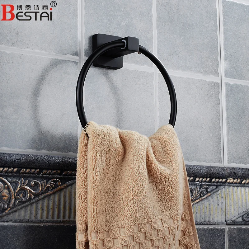 European Antique Bathroom Towel Holder Stainless Steel Polished Black Rack Solid Wall Mounted Round Bronze Ring | Обустройство дома